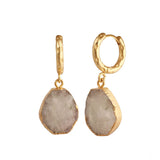 Black Onyx Gold Hoop Earrings Raw Gemstone, Dangle Earrings Gift for Women 5216 Rainbow Moonstone