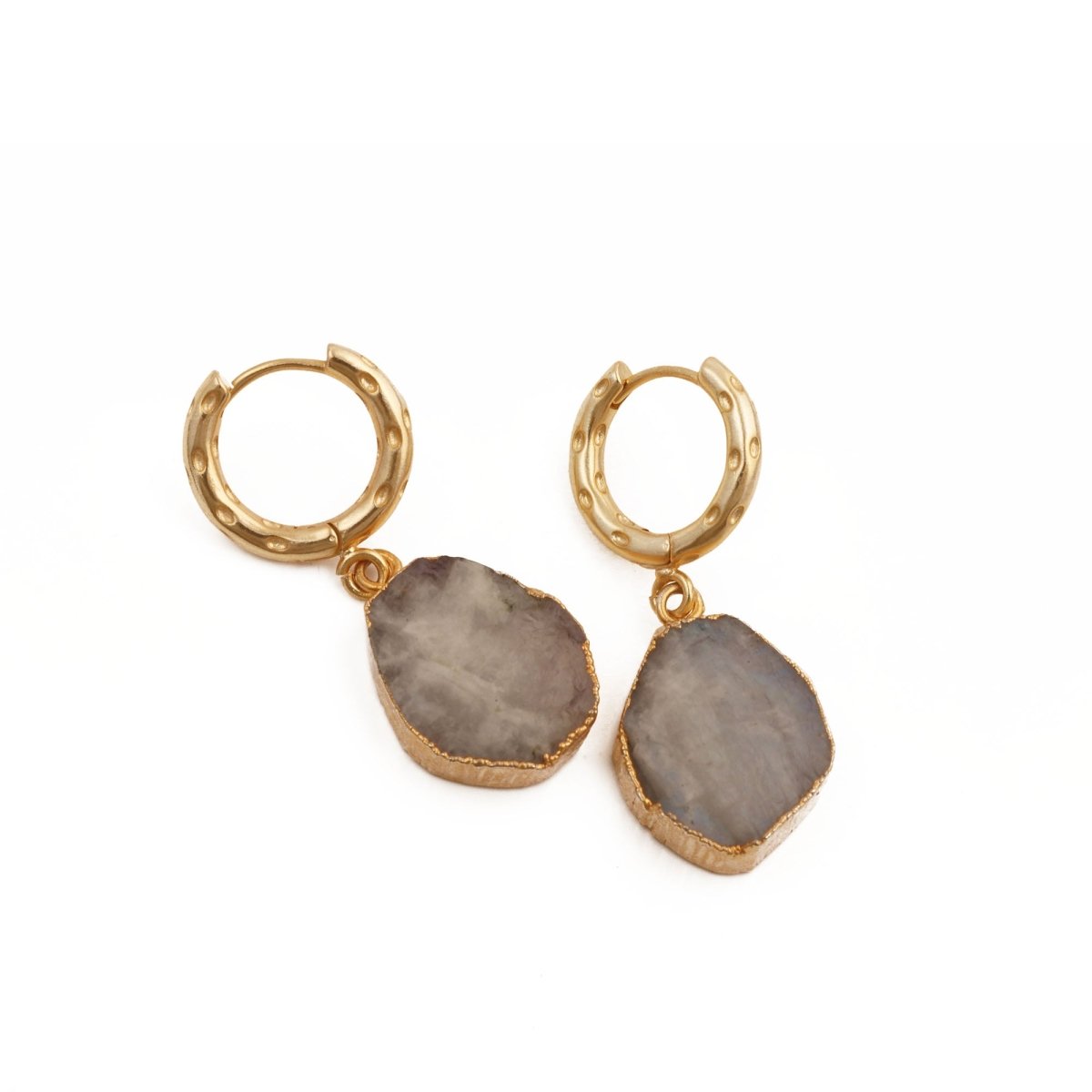 Black Onyx Gold Hoop Earrings Raw Gemstone, Dangle Earrings Gift for Women 5216