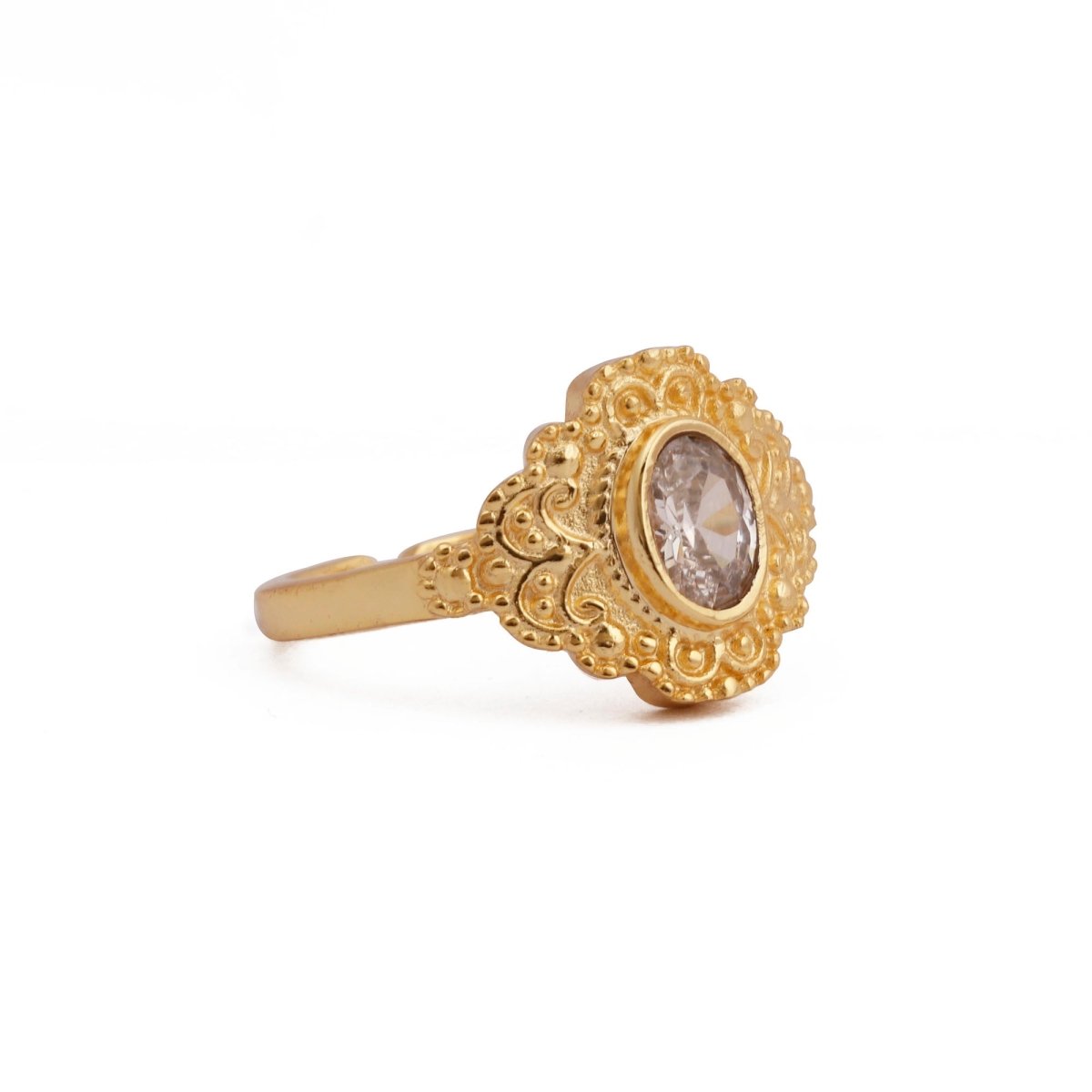 Black Onyx Gold Plated Ring Ornate Boho Statement Ring White Zircon