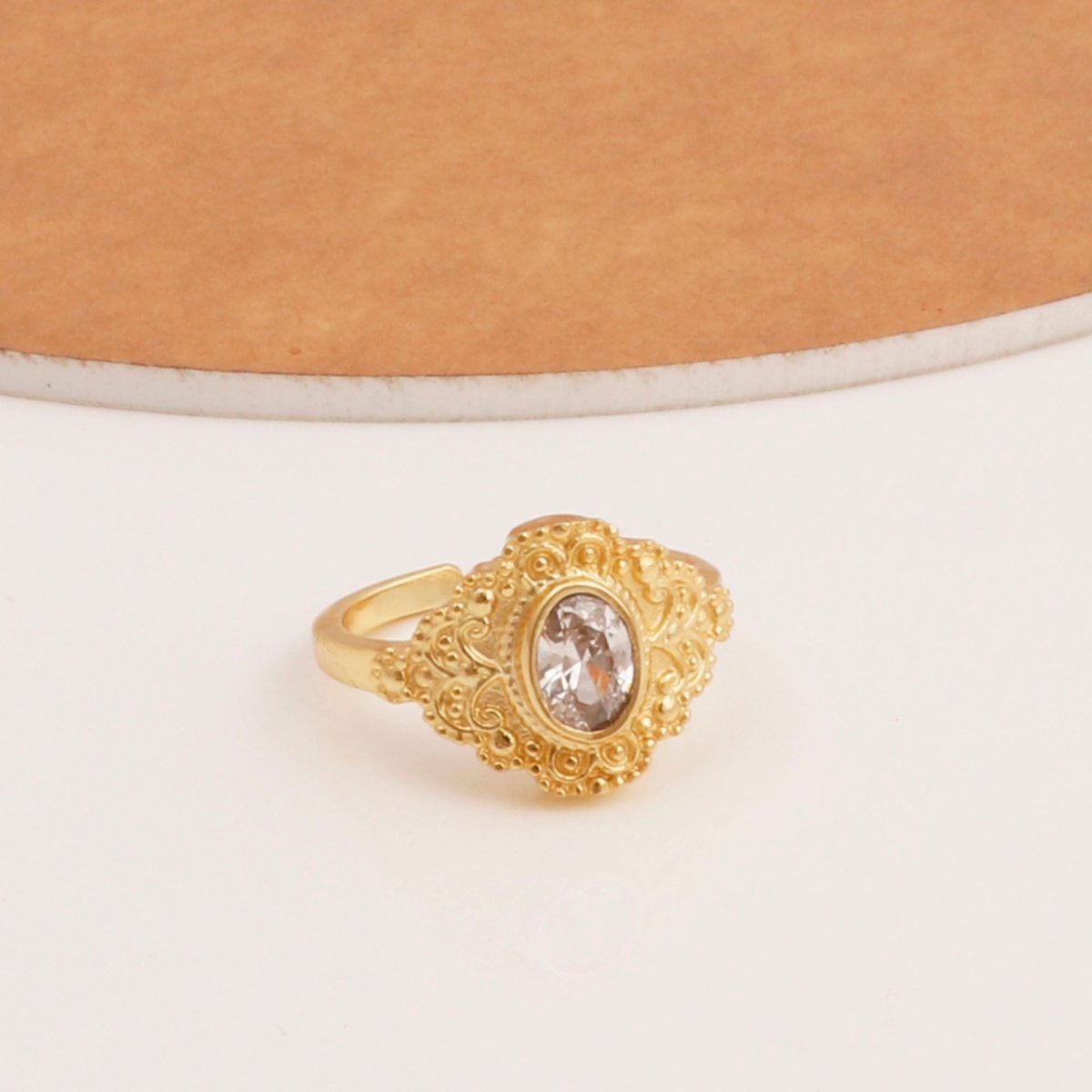 Black Onyx Gold Plated Ring Ornate Boho Statement Ring