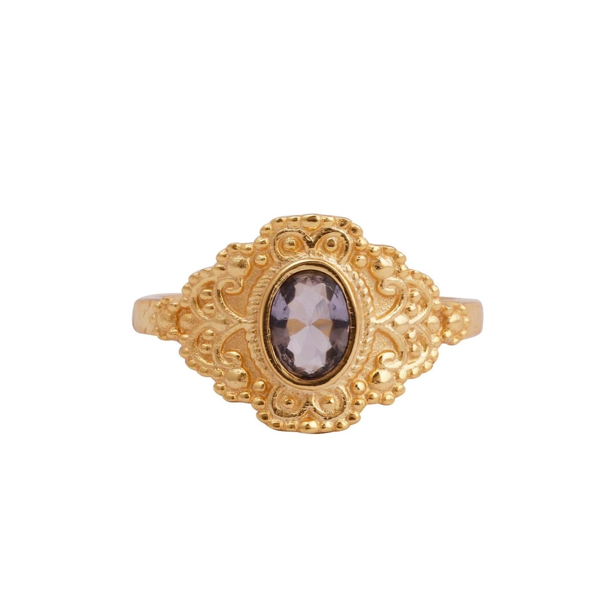 Black Onyx Gold Plated Ring Ornate Boho Statement Ring