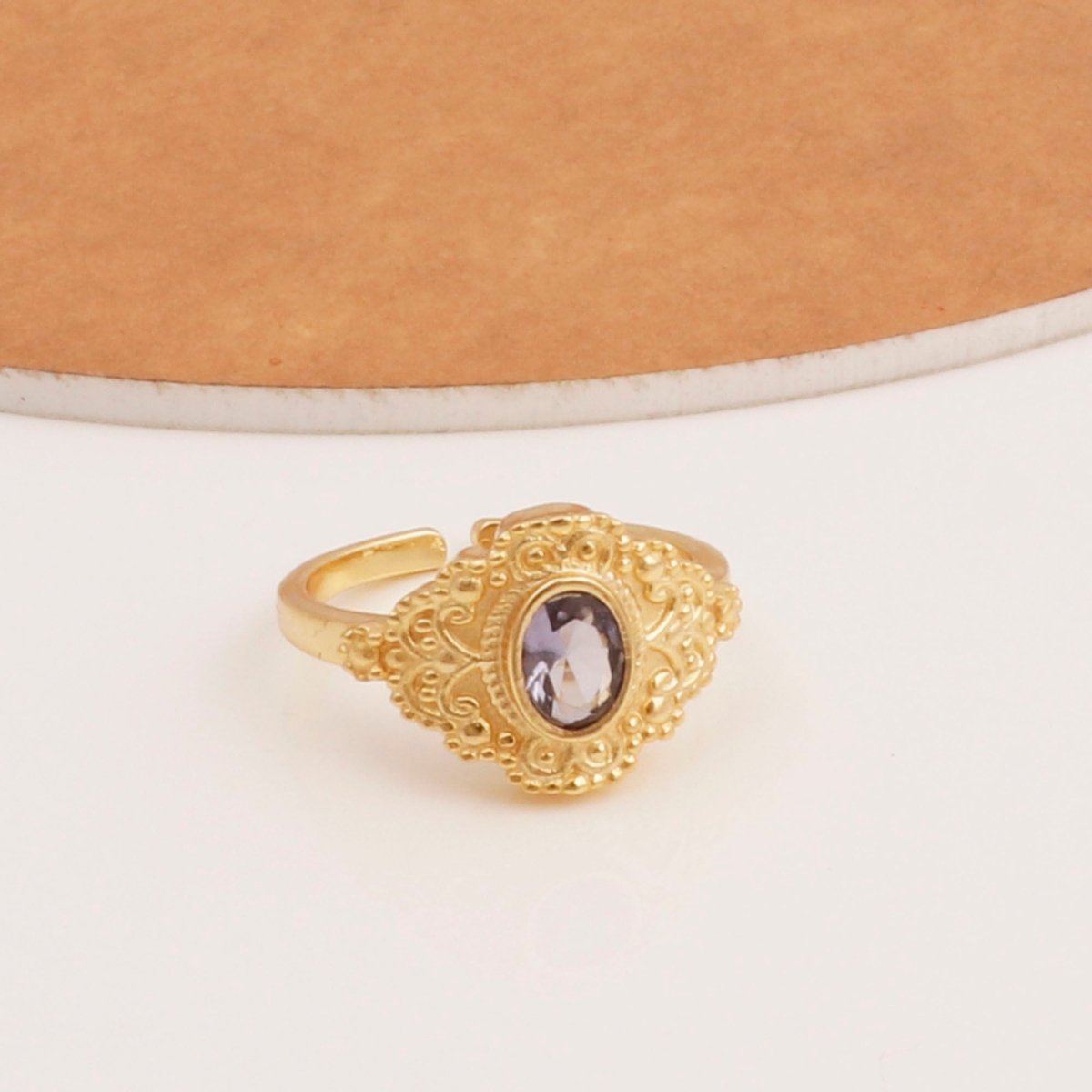 Black Onyx Gold Plated Ring Ornate Boho Statement Ring
