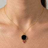 Black Onyx Pendant Gold Plated Dainty Red Garnet Gemstone Charm Necklace 5384