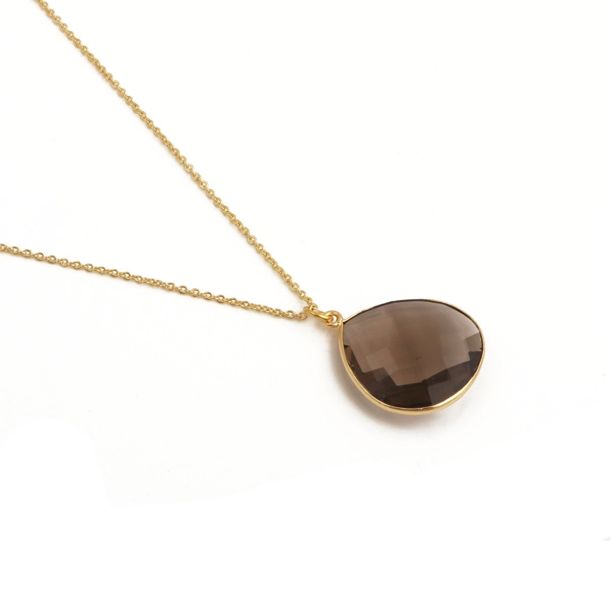 Black Onyx Pendant Necklace Teardrop Gemstone Gold Plated Chain Minimalist Necklace