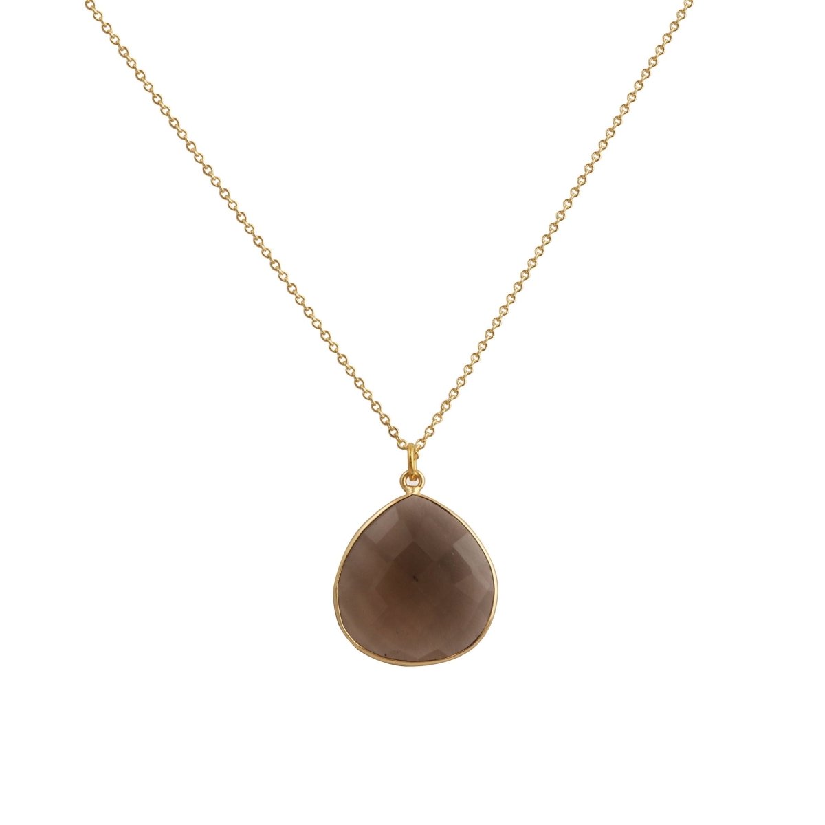 Black Onyx Pendant Necklace Teardrop Gemstone Gold Plated Chain Minimalist Necklace