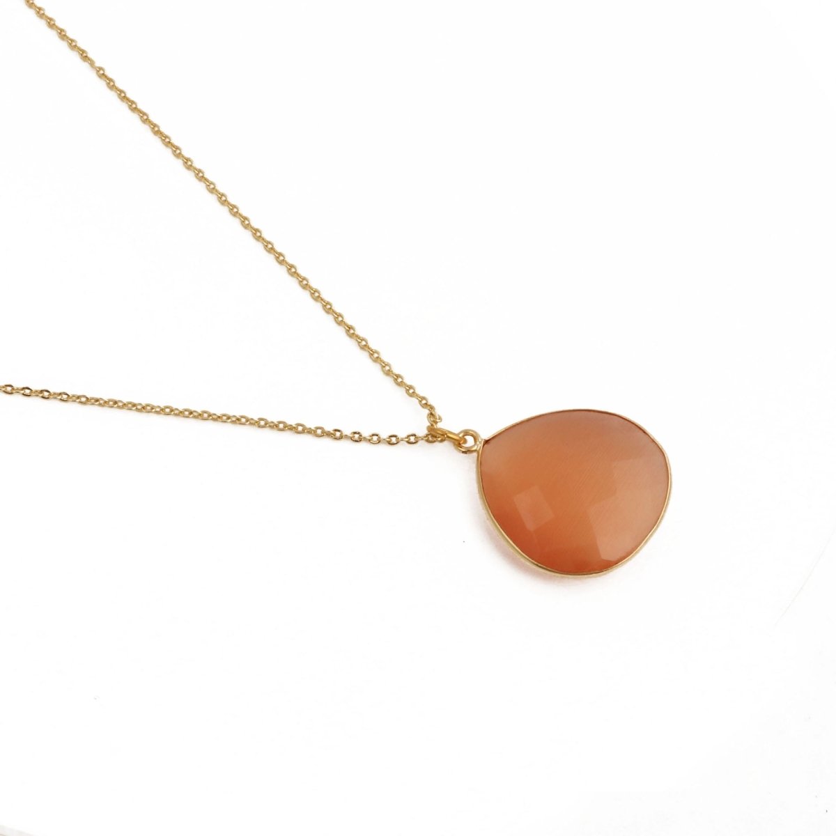 Black Onyx Pendant Necklace Teardrop Gemstone Gold Plated Chain Minimalist Necklace