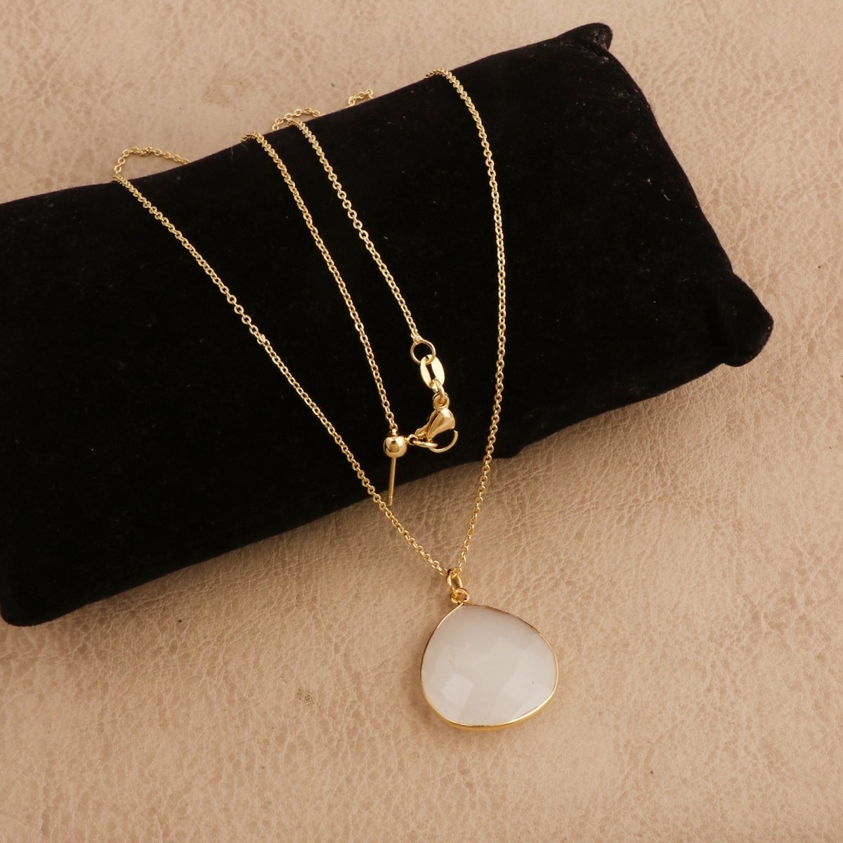 Black Onyx Pendant Necklace Teardrop Gemstone Gold Plated Chain Minimalist Necklace Moonstone