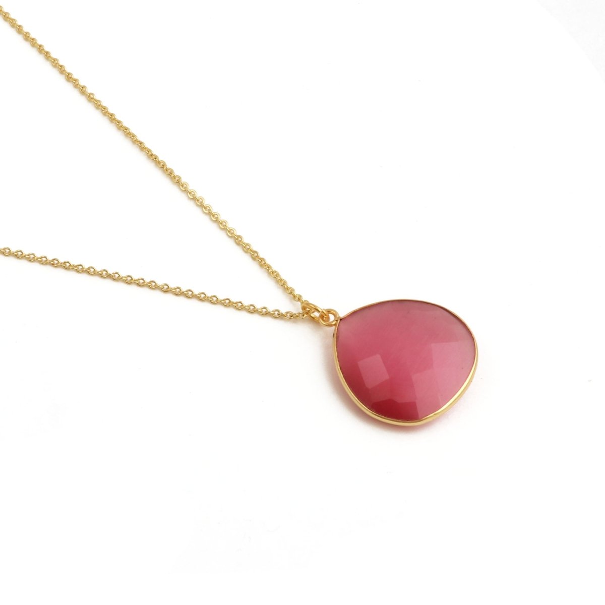 Black Onyx Pendant Necklace Teardrop Gemstone Gold Plated Chain Minimalist Necklace