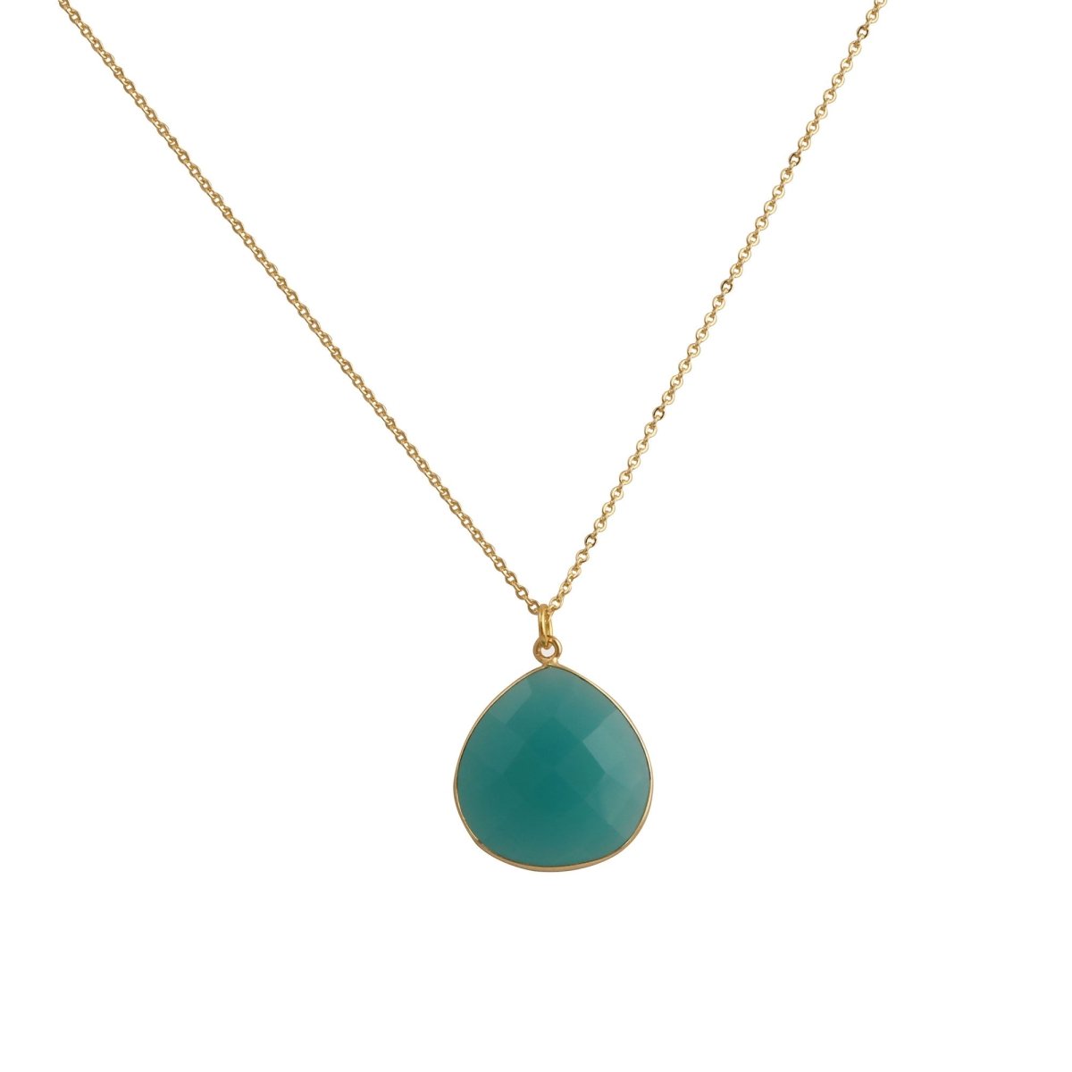Black Onyx Pendant Necklace Teardrop Gemstone Gold Plated Chain Minimalist Necklace