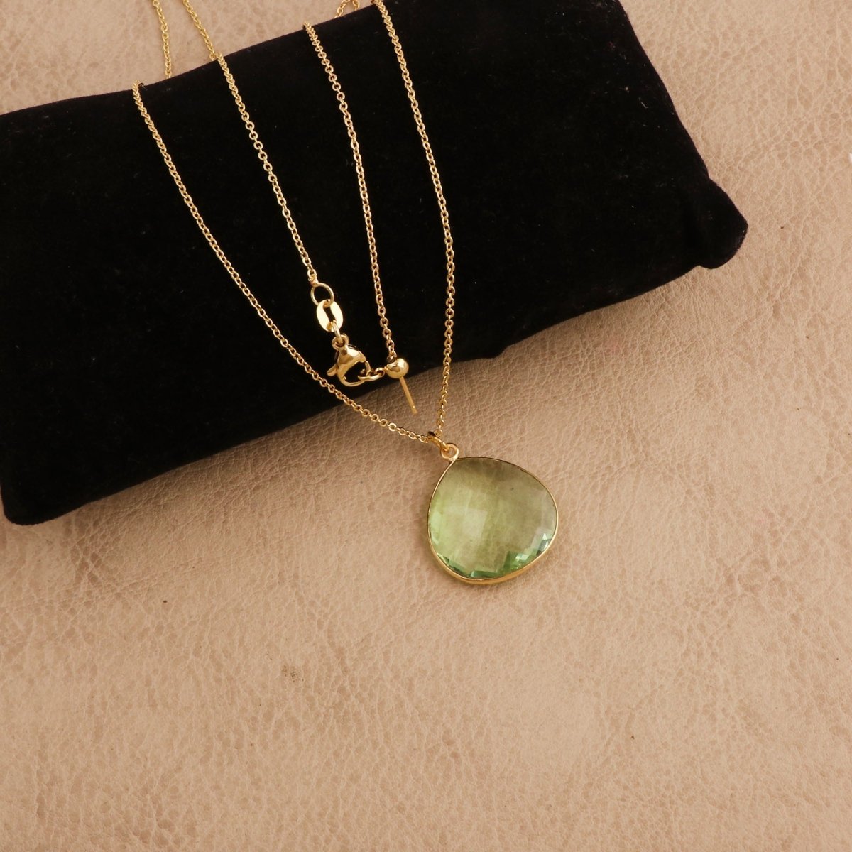 Black Onyx Pendant Necklace Teardrop Gemstone Gold Plated Chain Minimalist Necklace Green Amethyst
