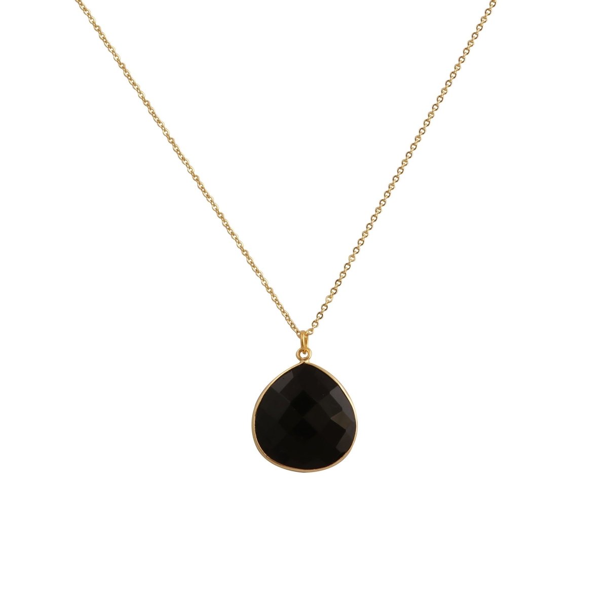 Black Onyx Pendant Necklace Teardrop Gemstone Gold Plated Chain Minimalist Necklace