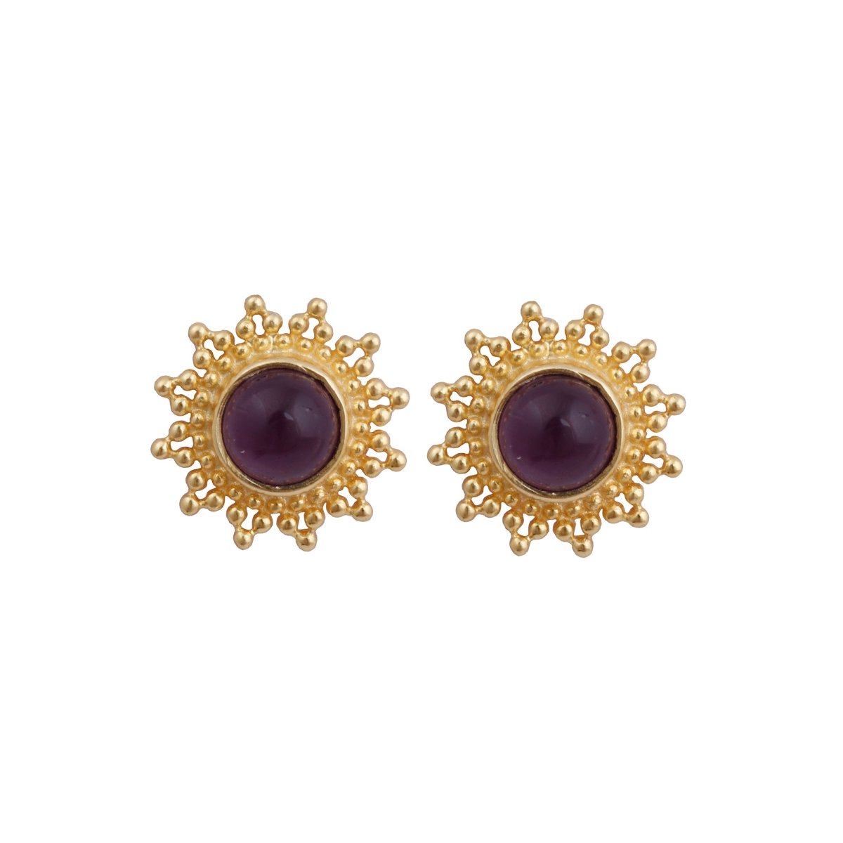 Black Onyx Stud Earrings Flower Design Round Gold Plated Push Back Stud Earring Jewelry
