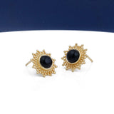 Black Onyx Stud Earrings Flower Design Round Gold Plated Push Back Stud Earring Jewelry
