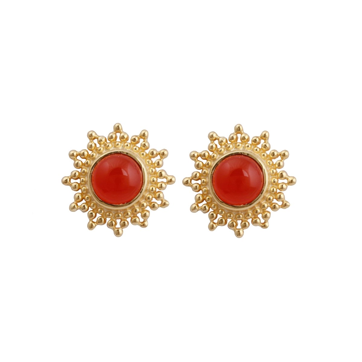 Black Onyx Stud Earrings Flower Design Round Gold Plated Push Back Stud Earring Jewelry