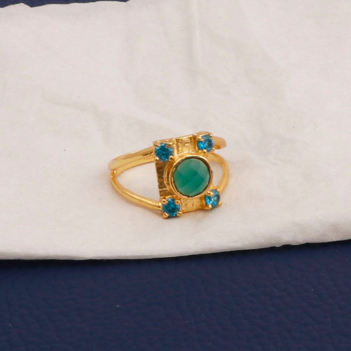 Black Spinel & Rainbow Moonstone Ring Gold Plated Geometric Ring