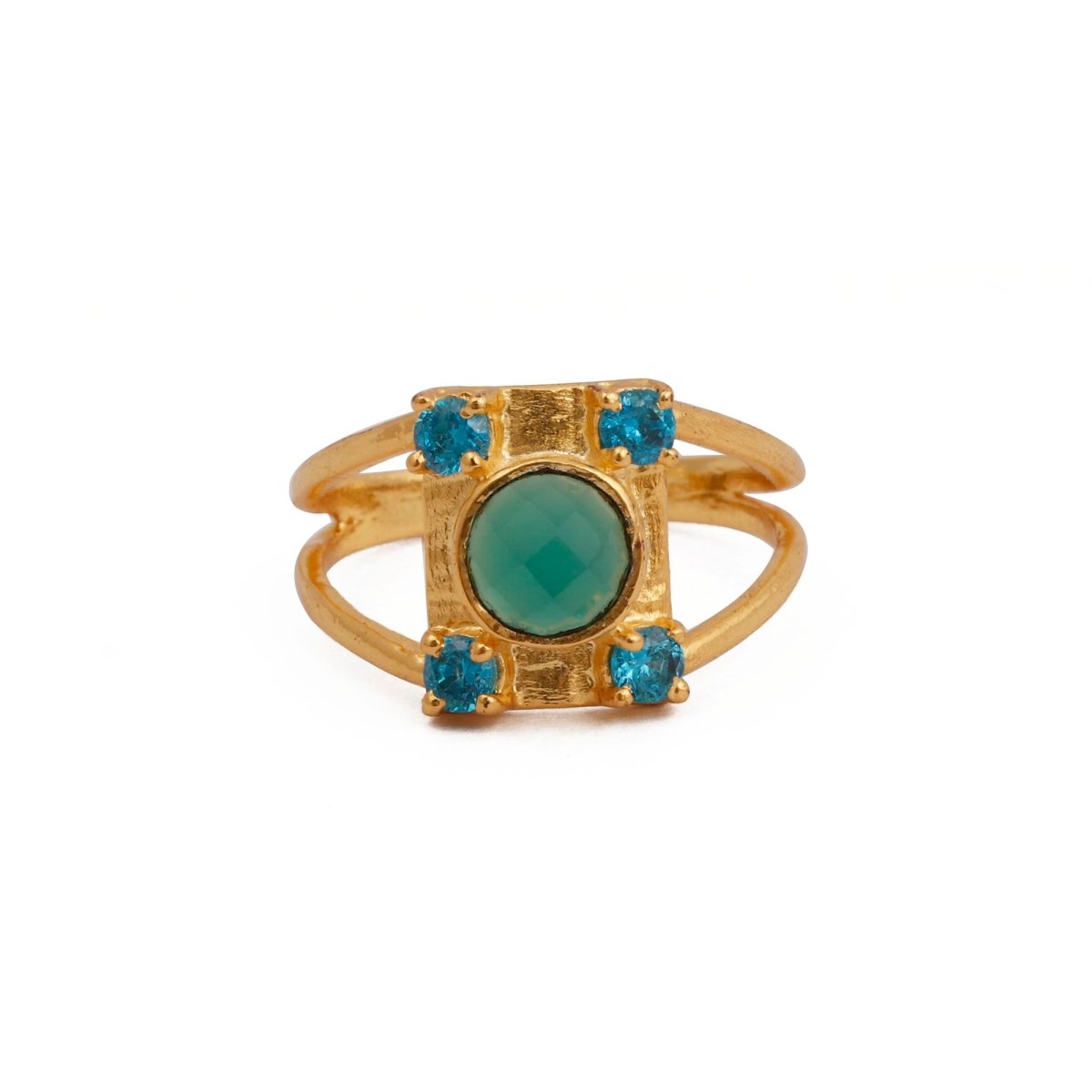 Black Spinel & Rainbow Moonstone Ring Gold Plated Geometric Ring