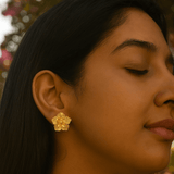 Bloom Gold Plated Flower Textured Petal Design Stud Earrings