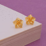 Bloom Gold Plated Flower Textured Petal Design Stud Earrings