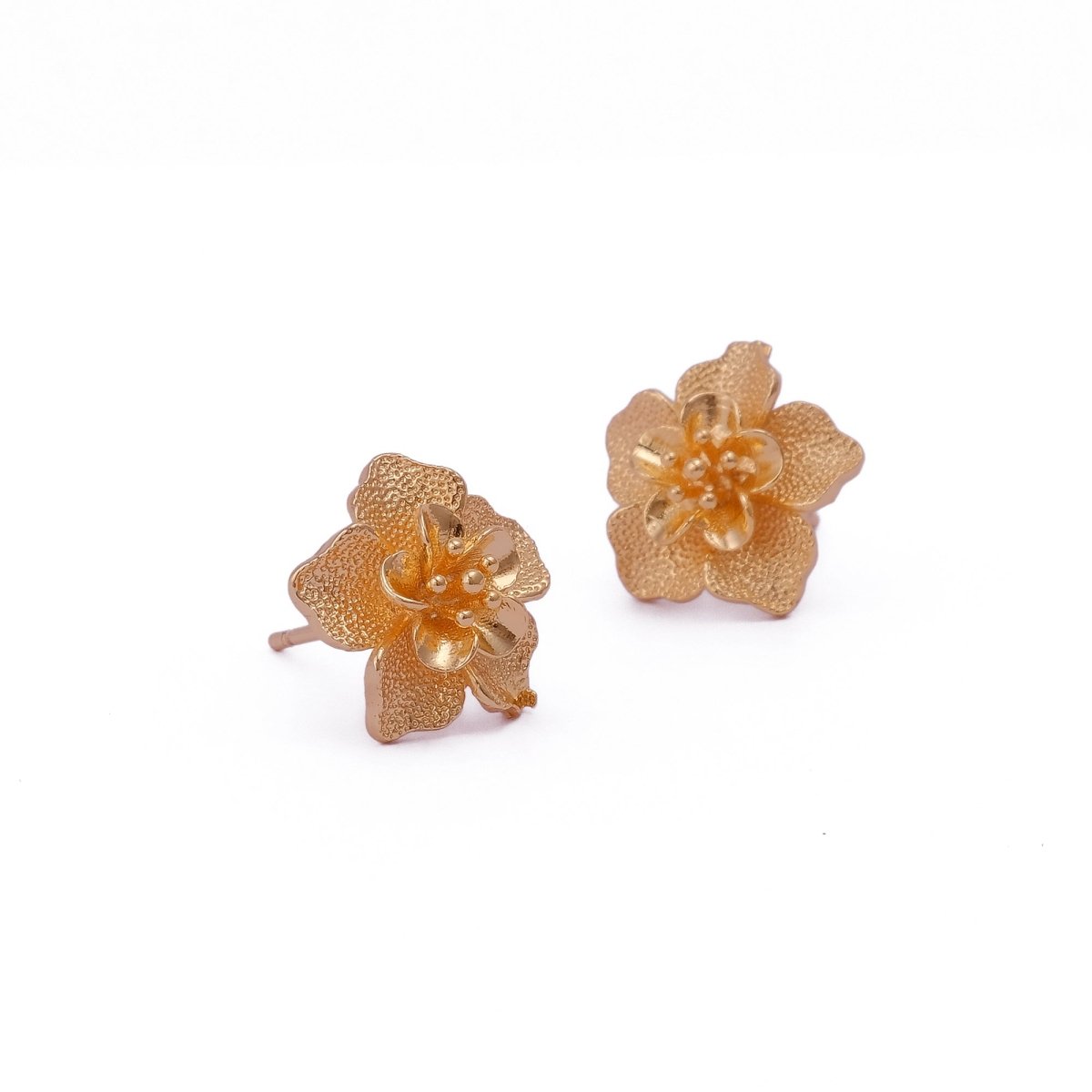 Bloom Gold Plated Flower Textured Petal Design Stud Earrings