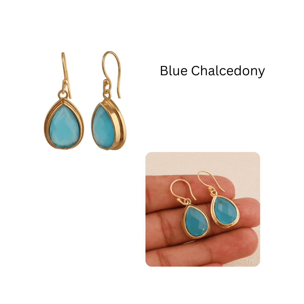 Blue Chalcedony Dangle Drop Hook Earrings, Minimalist Birthstone Jewelry CE - 1035