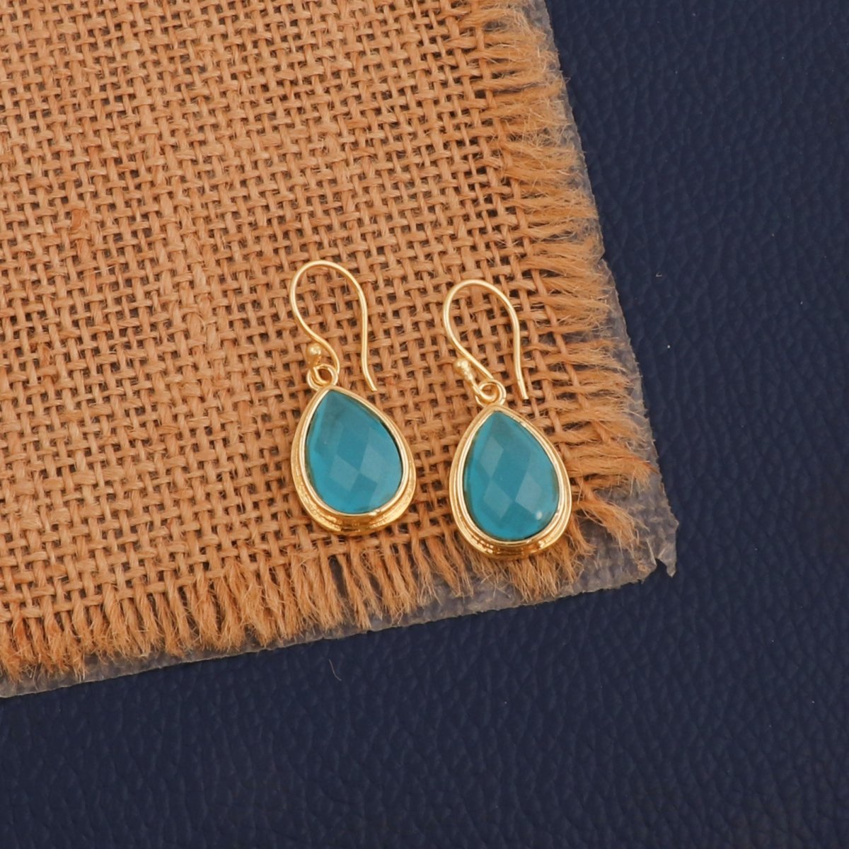 Blue Chalcedony Dangle Drop Hook Earrings, Minimalist Birthstone Jewelry CE - 1035