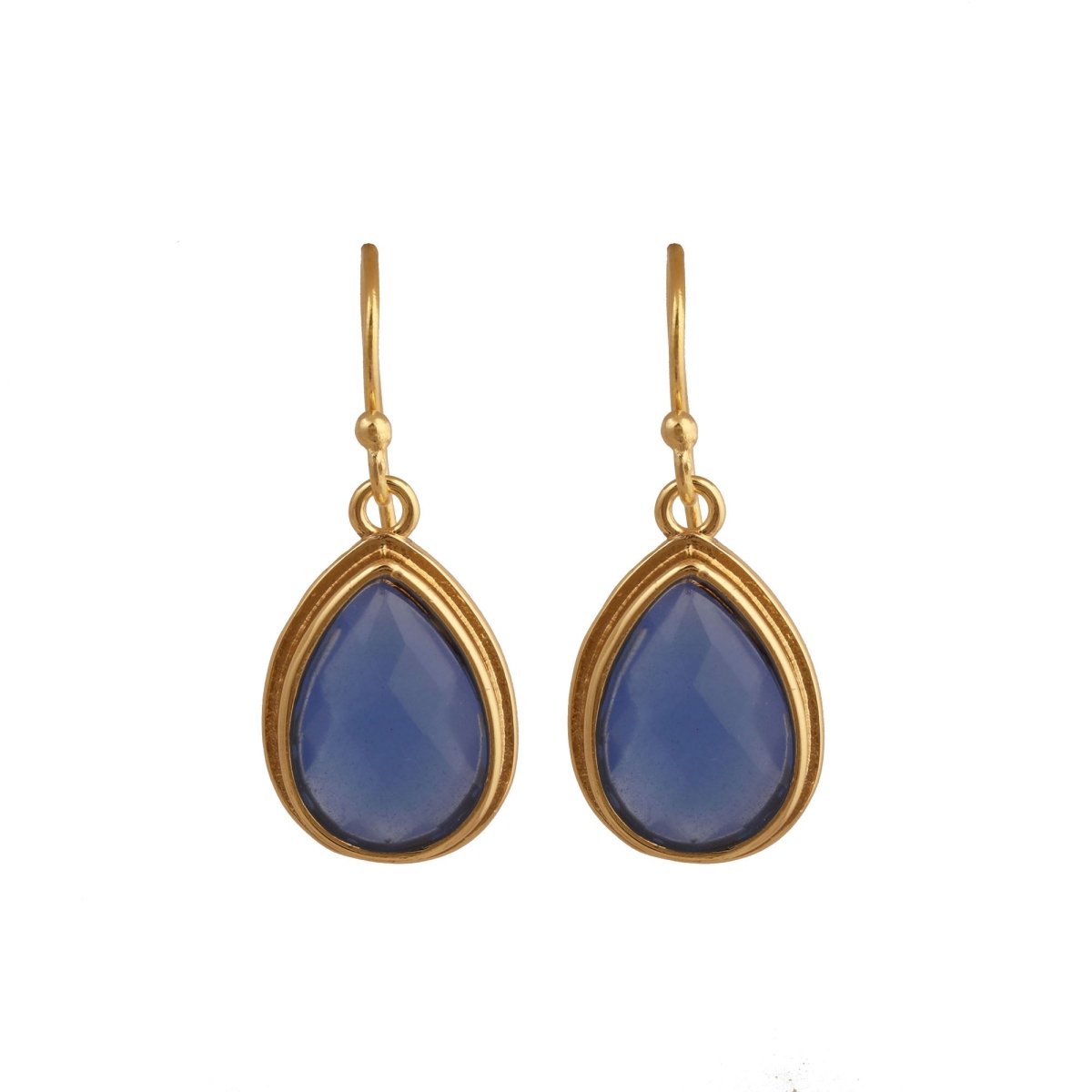 Blue Chalcedony Dangle Drop Hook Earrings, Minimalist Birthstone Jewelry CE - 1035