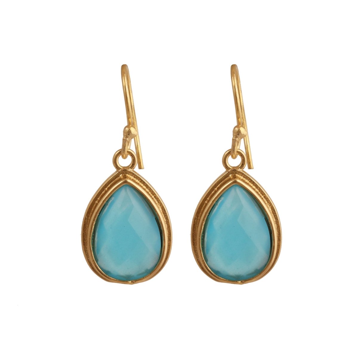 Blue Chalcedony Dangle Drop Hook Earrings, Minimalist Birthstone Jewelry CE - 1035