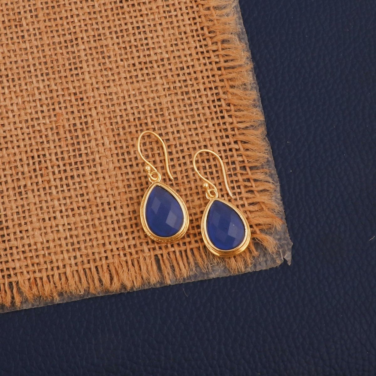 Blue Chalcedony Dangle Drop Hook Earrings, Minimalist Birthstone Jewelry CE - 1035