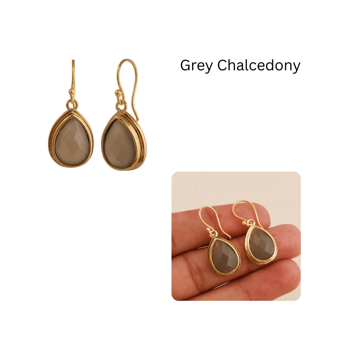 Blue Chalcedony Dangle Drop Hook Earrings, Minimalist Birthstone Jewelry CE - 1035