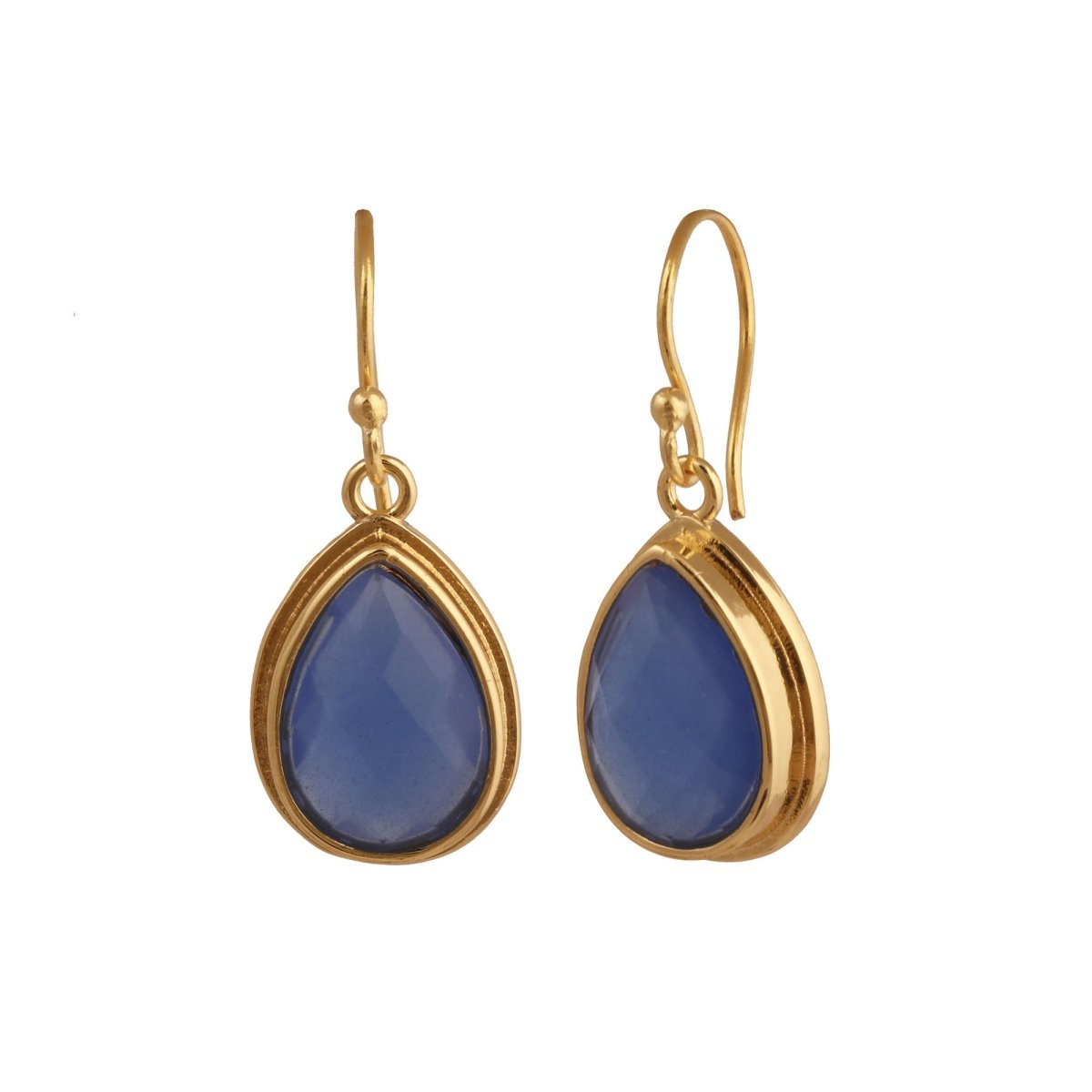 Blue Chalcedony Dangle Drop Hook Earrings, Minimalist Birthstone Jewelry CE - 1035