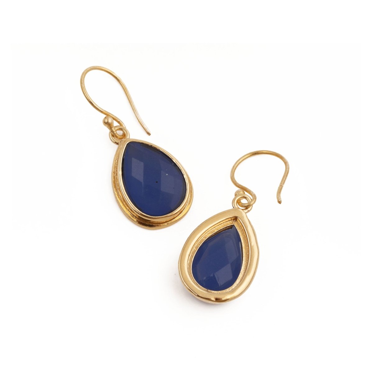 Blue Chalcedony Dangle Drop Hook Earrings, Minimalist Birthstone Jewelry CE - 1035
