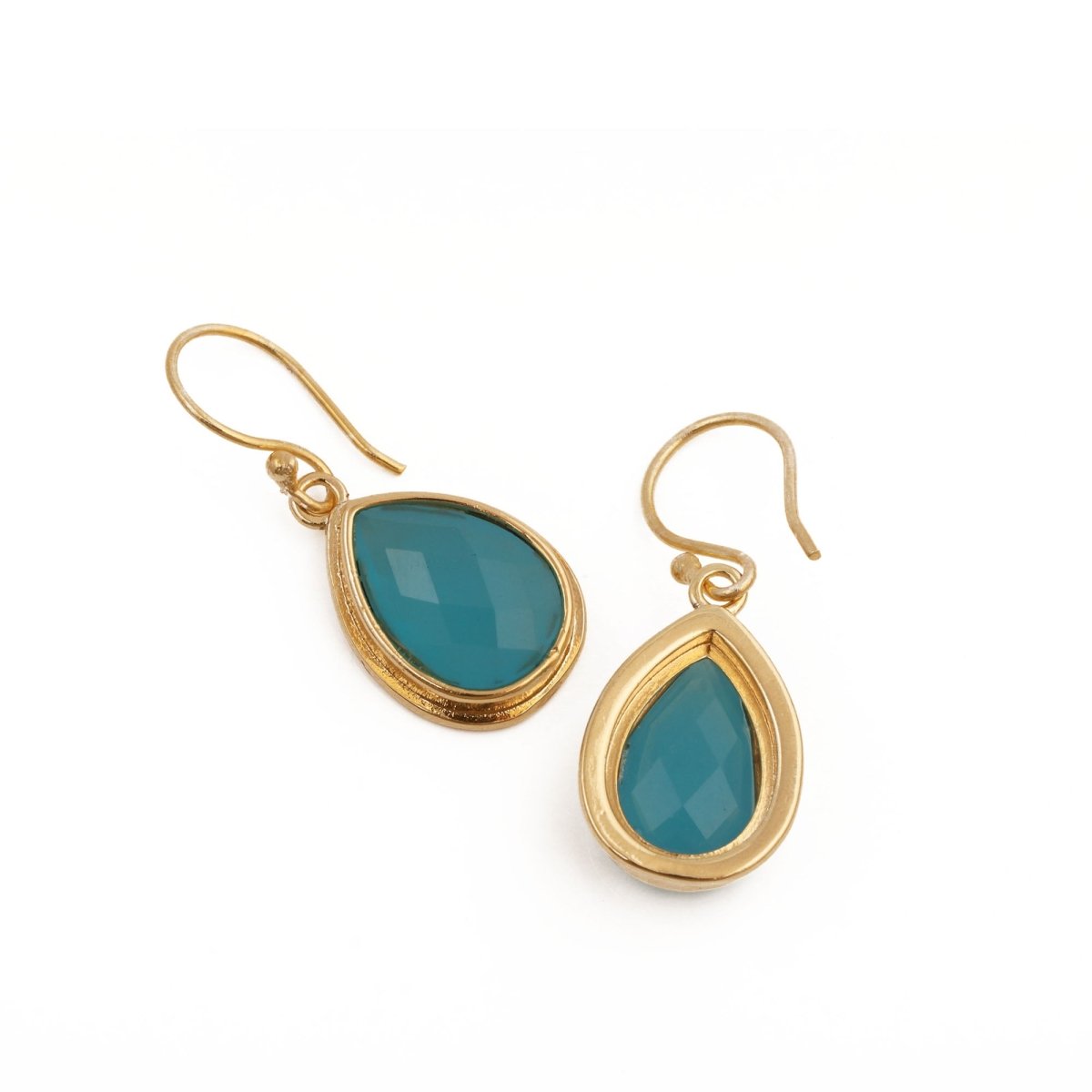 Blue Chalcedony Dangle Drop Hook Earrings, Minimalist Birthstone Jewelry CE - 1035