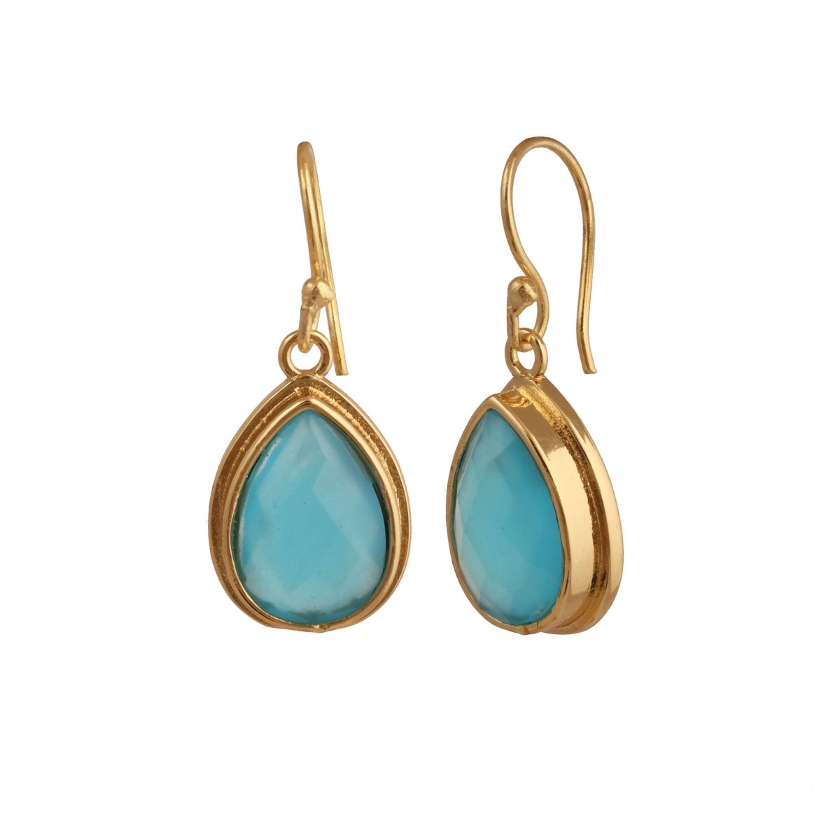 Blue Chalcedony Dangle Drop Hook Earrings, Minimalist Birthstone Jewelry CE - 1035