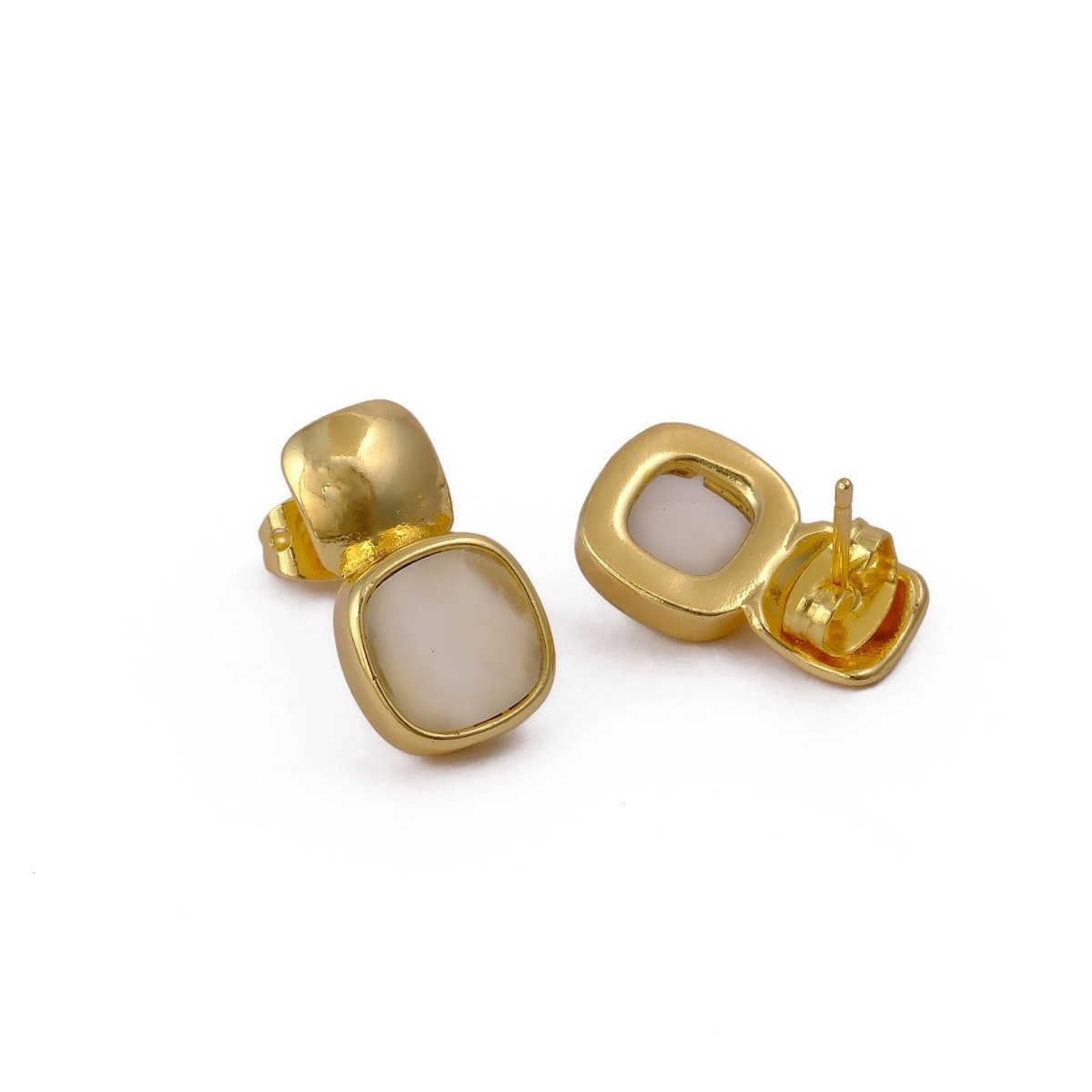 Blue Chalcedony Gemstone Cushion Shape Stud Earrings, Gold Plated Jewelry CE - 1033