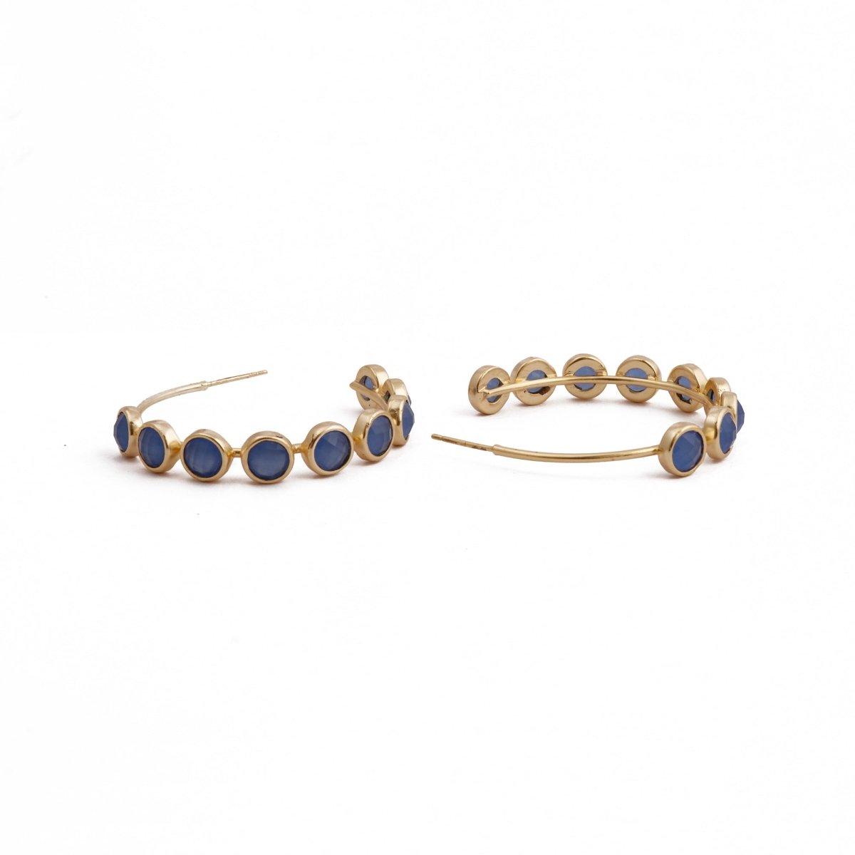 Blue Chalcedony Gemstones Hoop Gold Plated Handmade Statement Jewelry