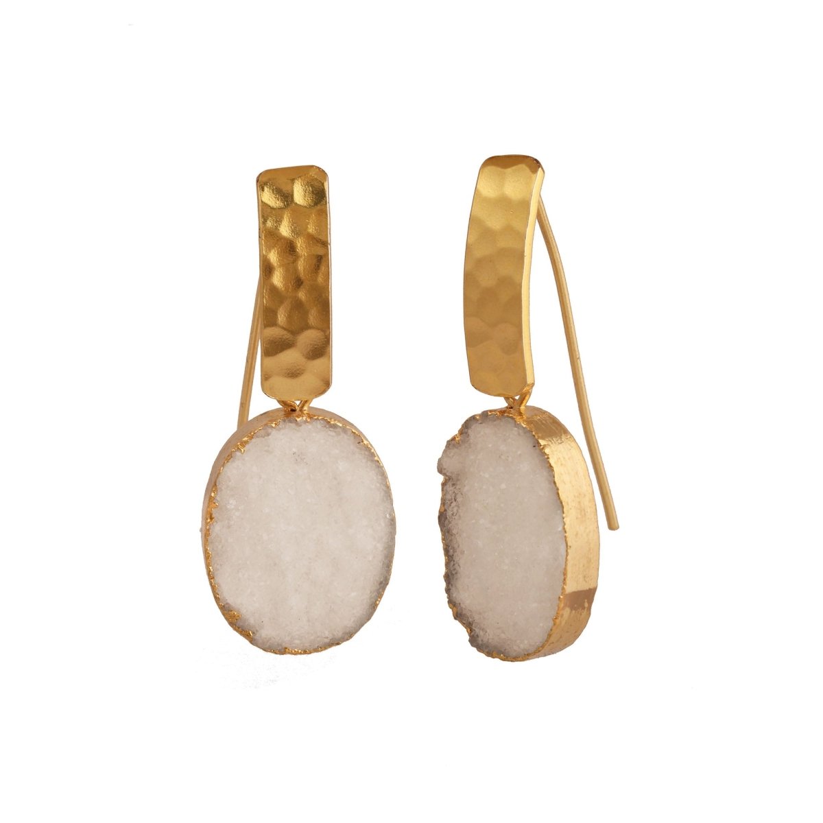 Blue Druzy Gemstone Hammered Gold Plated Drop Earrings 5072