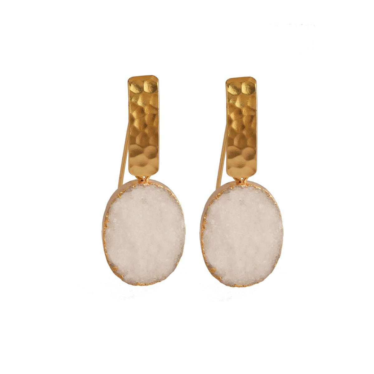 Blue Druzy Gemstone Hammered Gold Plated Drop Earrings 5072