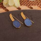 Blue Druzy Gemstone Hammered Gold Plated Drop Earrings 5072