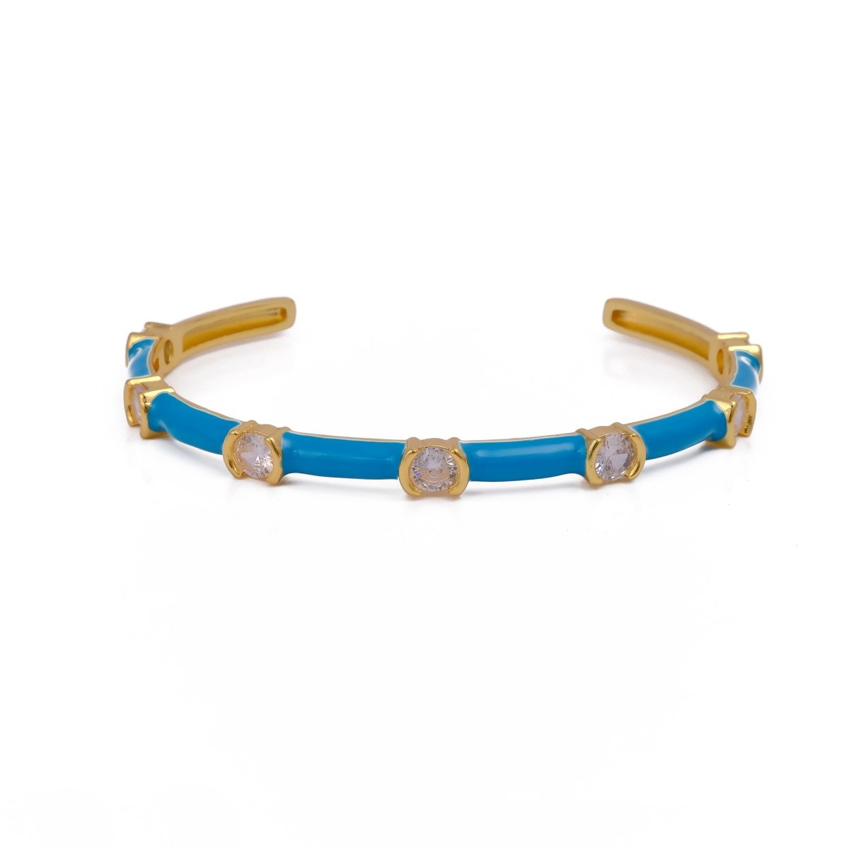 Blue Enamel Aesthetic Bangle CZ Gemstone Bangle Adjustable Gold Plated Jewelry