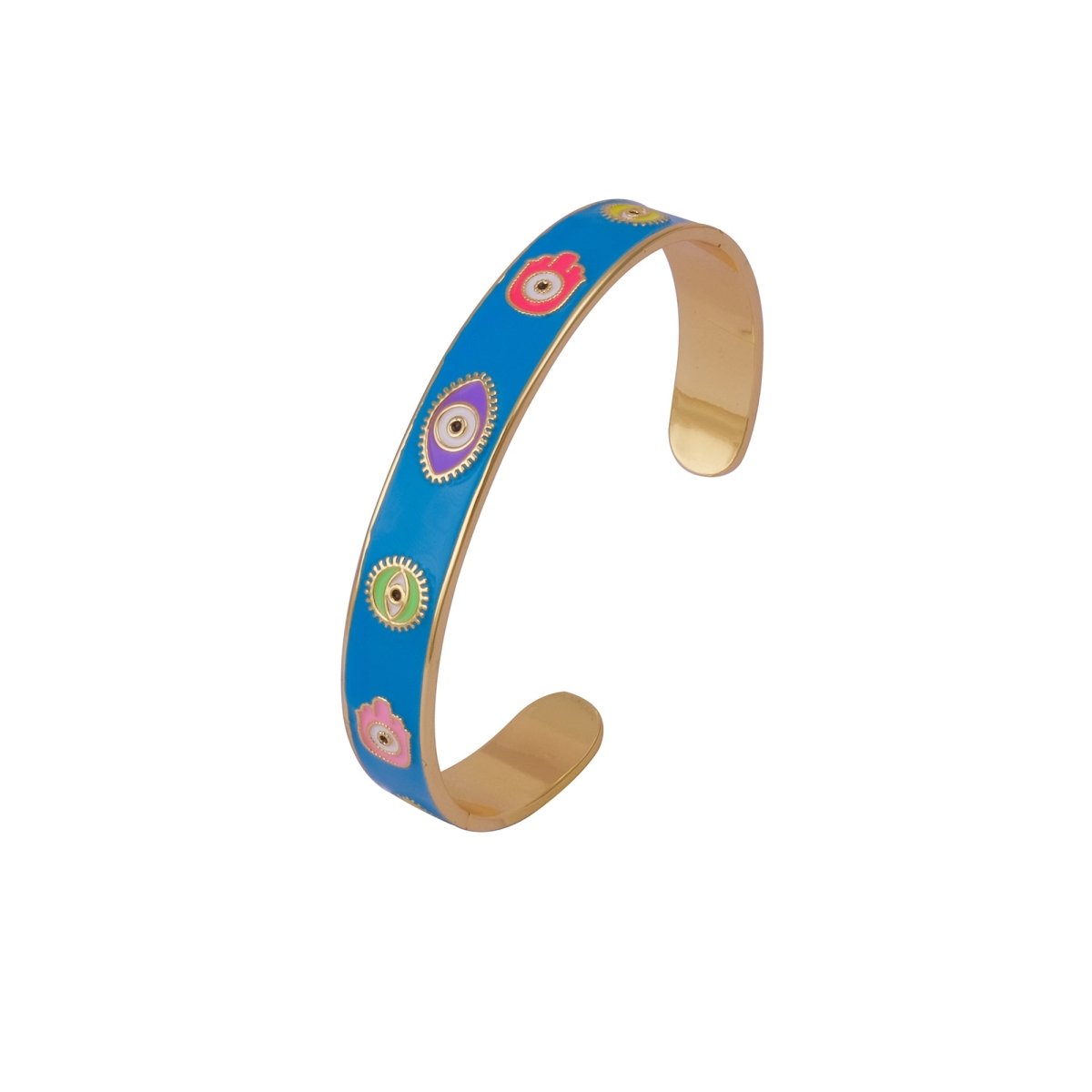 Blue Enamel Bangle Hamsa Cuff Bracelet Gold Plated Jewelry