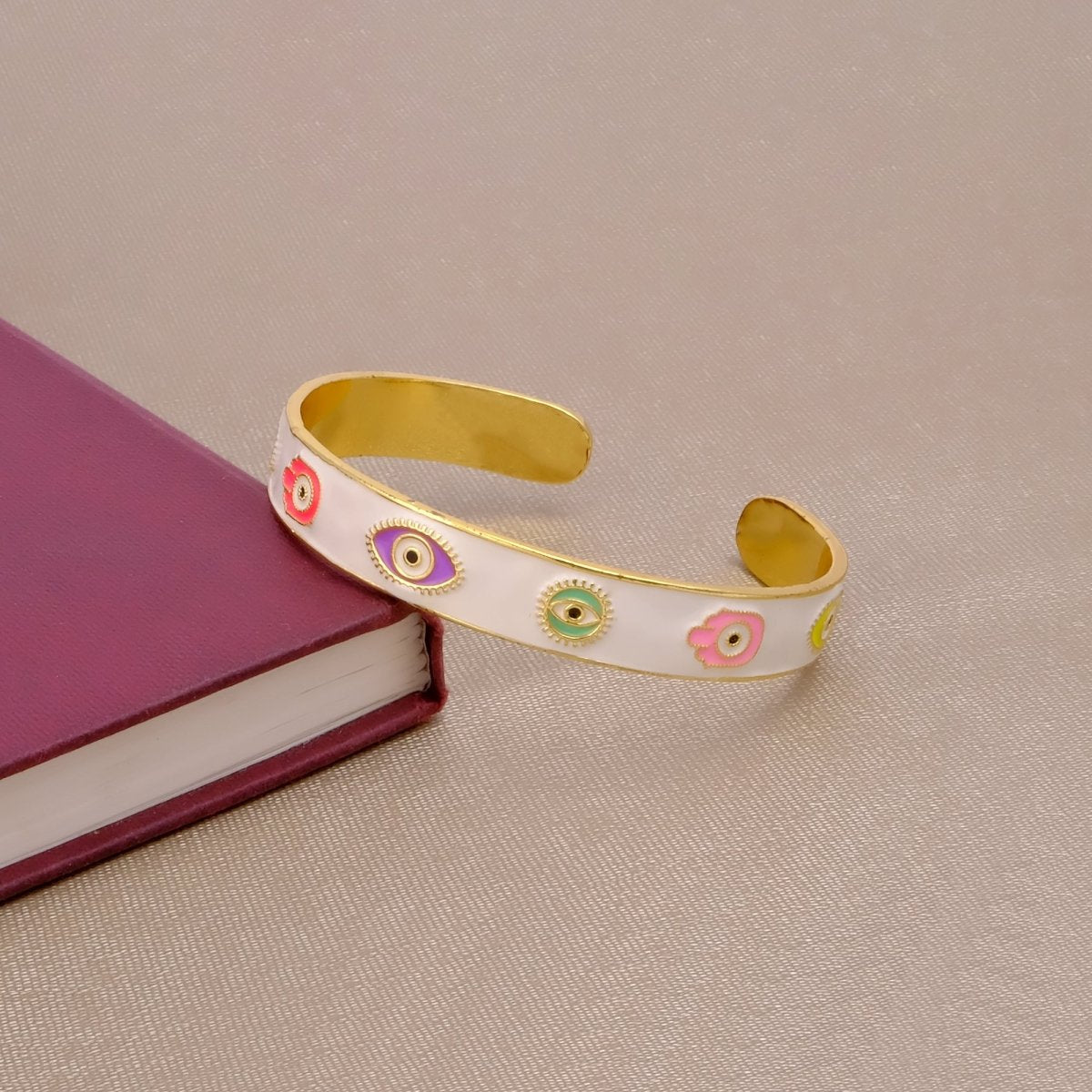 Blue Enamel Bangle Hamsa Cuff Bracelet Gold Plated Jewelry
