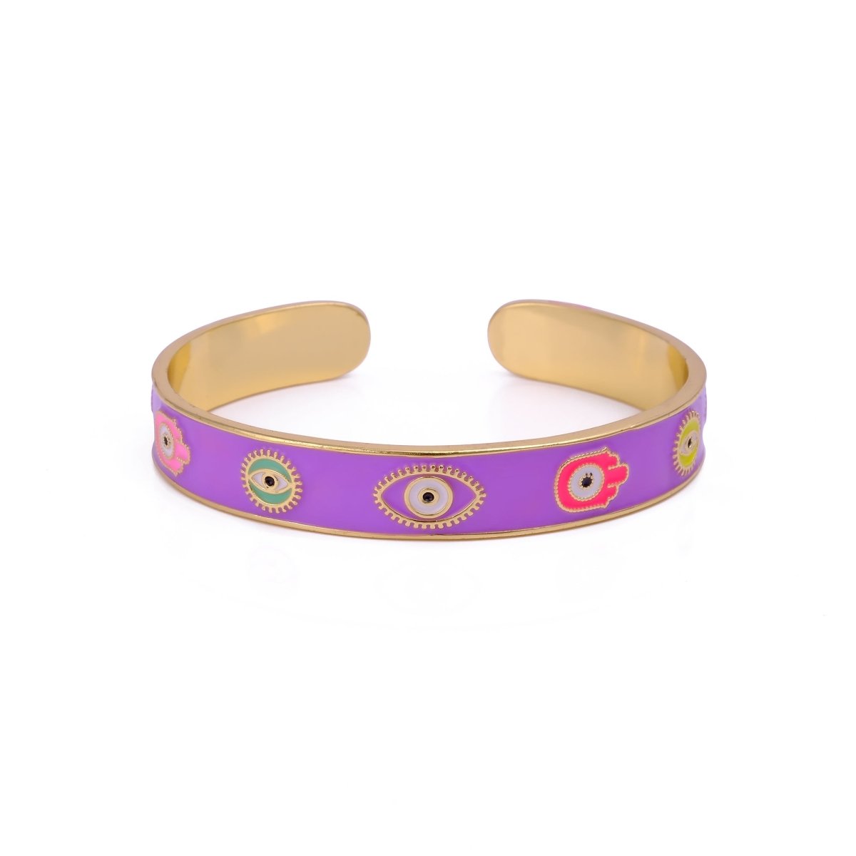 Blue Enamel Bangle Hamsa Cuff Bracelet Gold Plated Jewelry