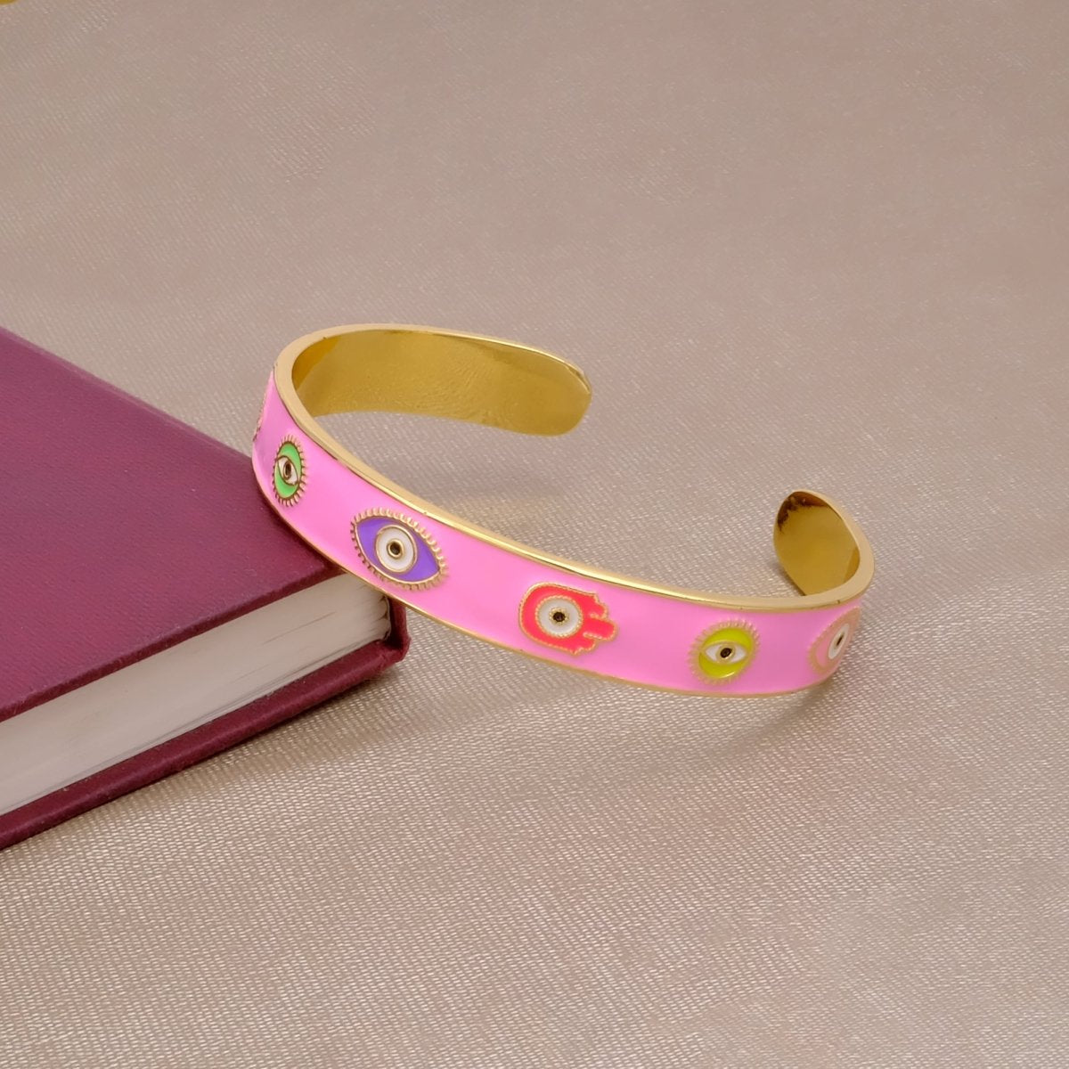 Blue Enamel Bangle Hamsa Cuff Bracelet Gold Plated Jewelry