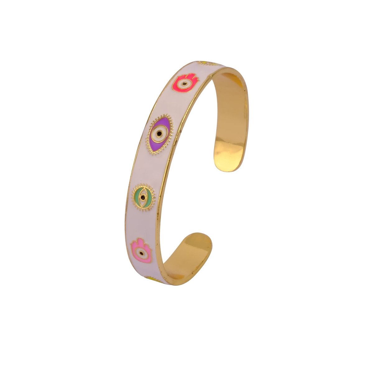 Blue Enamel Bangle Hamsa Cuff Bracelet Gold Plated Jewelry