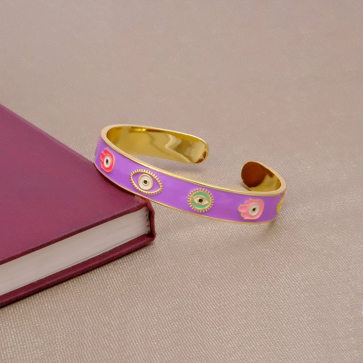 Blue Enamel Bangle Hamsa Cuff Bracelet Gold Plated Jewelry