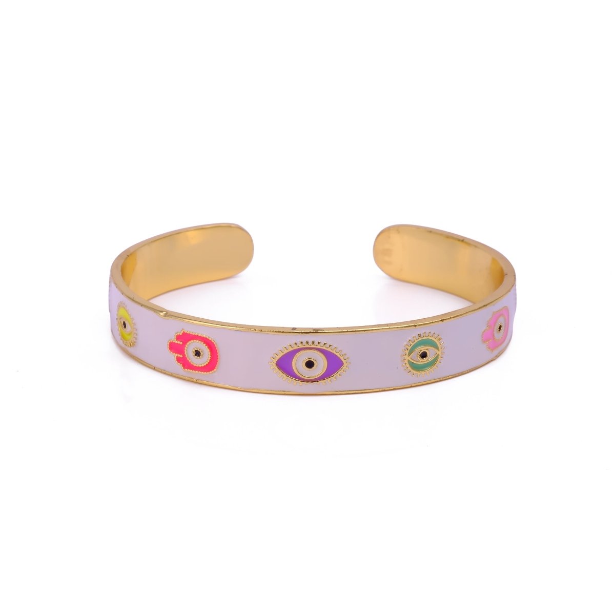 Blue Enamel Bangle Hamsa Cuff Bracelet Gold Plated Jewelry