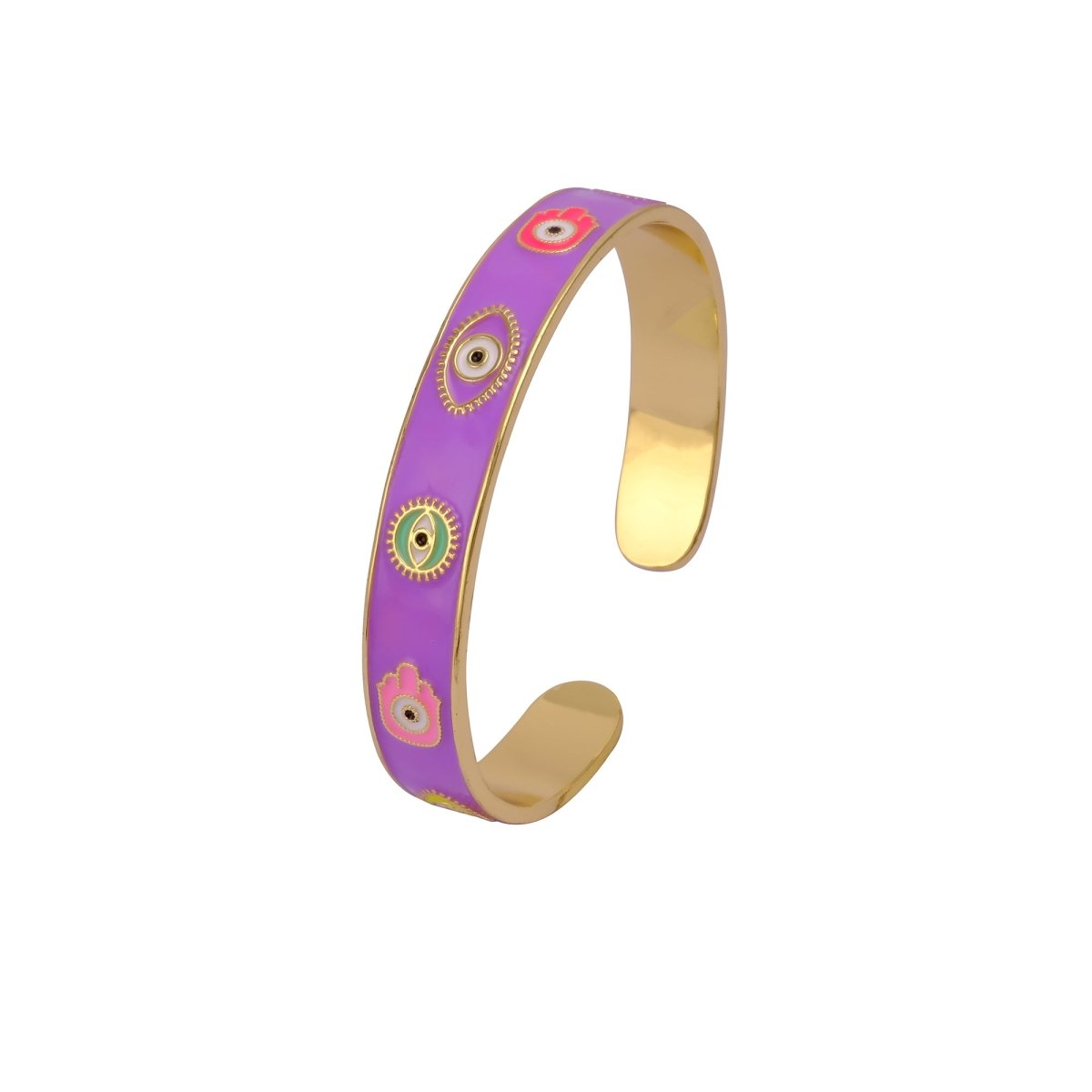 Blue Enamel Bangle Hamsa Cuff Bracelet Gold Plated Jewelry