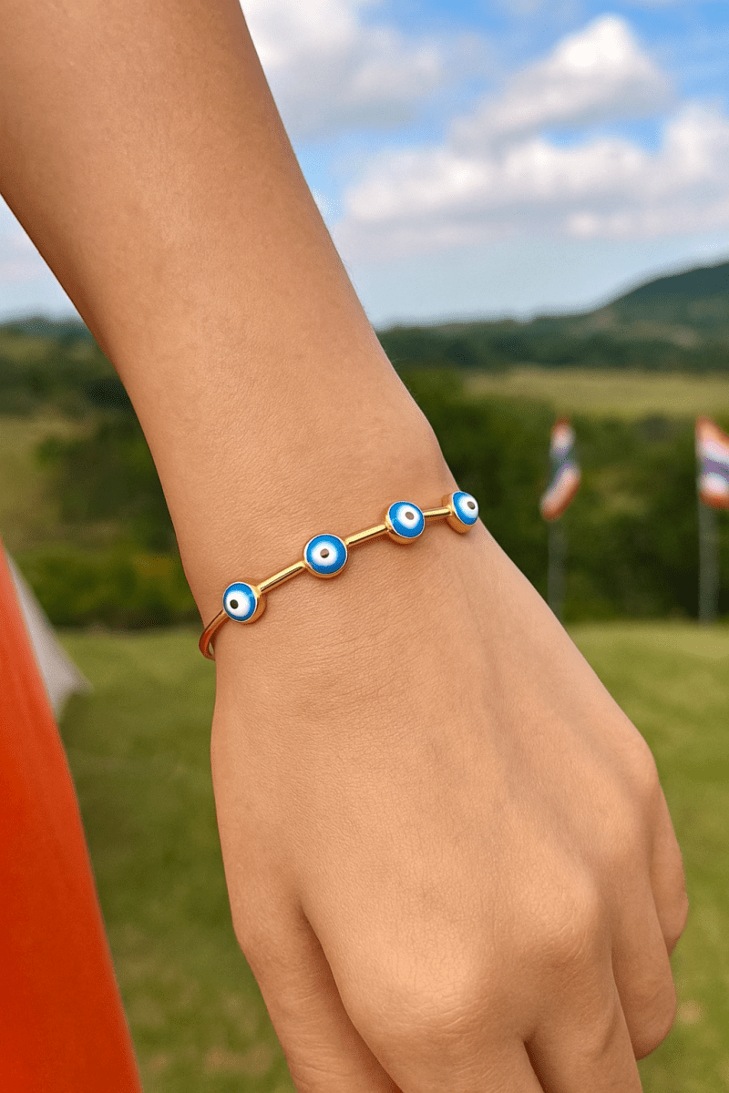 Blue Enamel Bracelet Evil Eye Cuff Bracelet Gold Plated Bangle