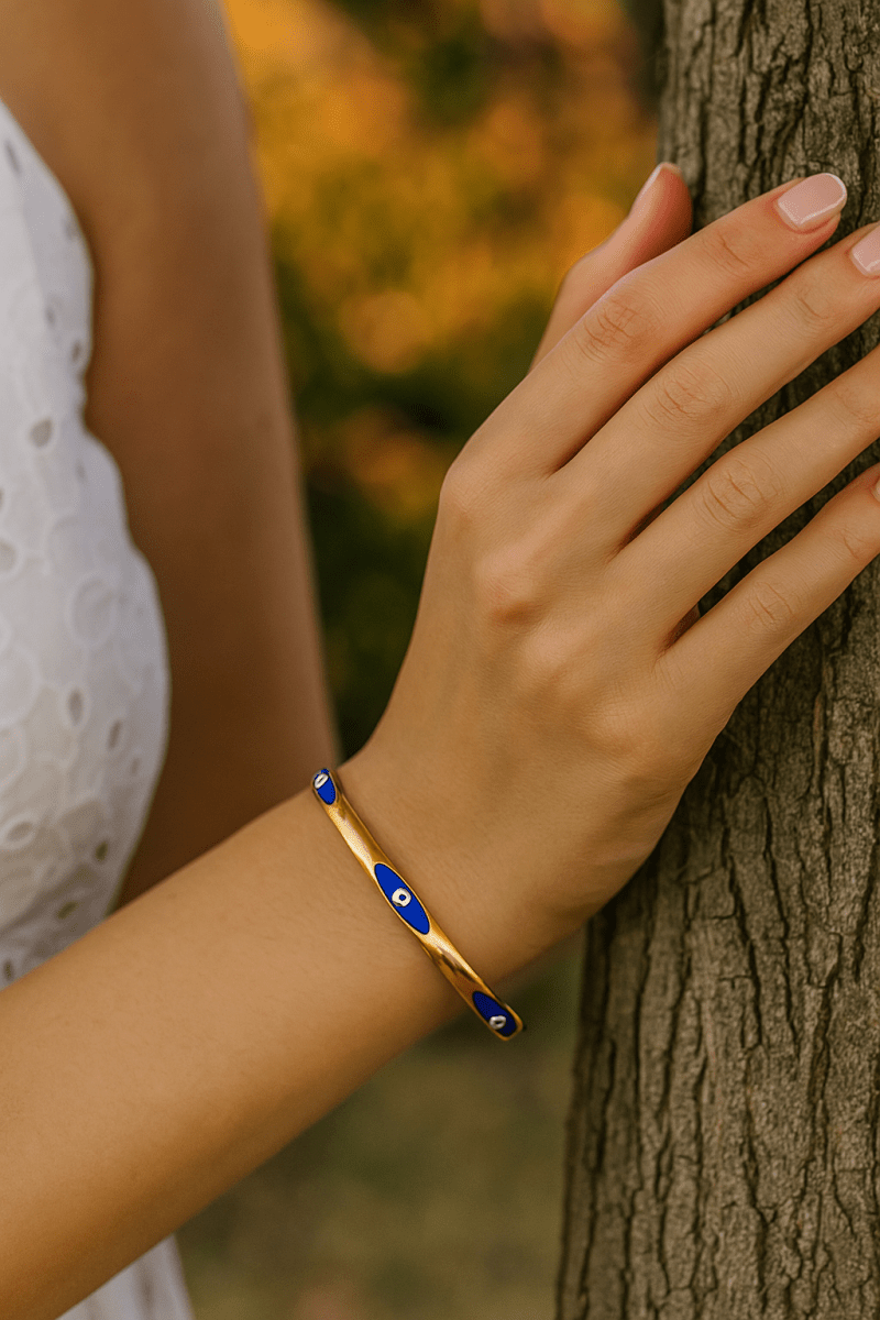 Blue Enamel Bracelet Open Cuff Bracelet Gold Plated Bangle