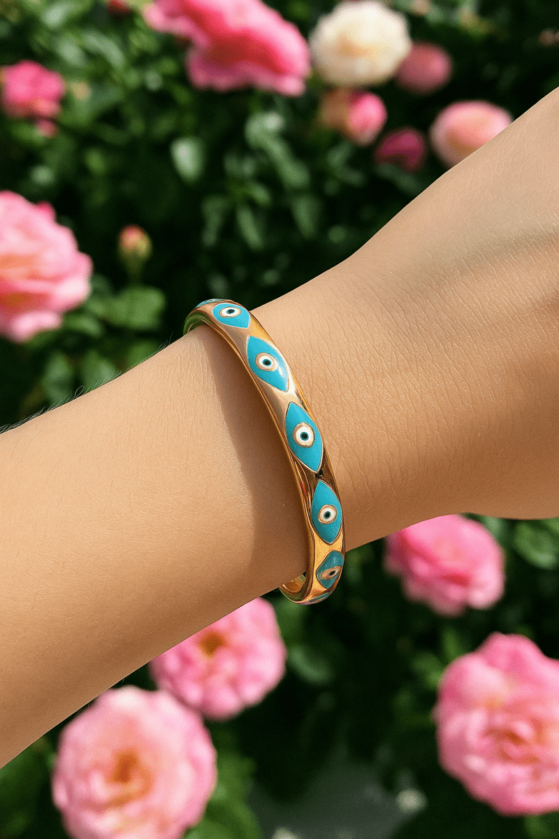 Blue Enamel Bracelet Open Cuff Bracelet Gold Plated Bangle